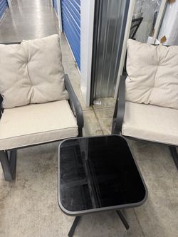 3-Piece Outdoor Patio Rocking Chair Set with Glass Side Table - like new