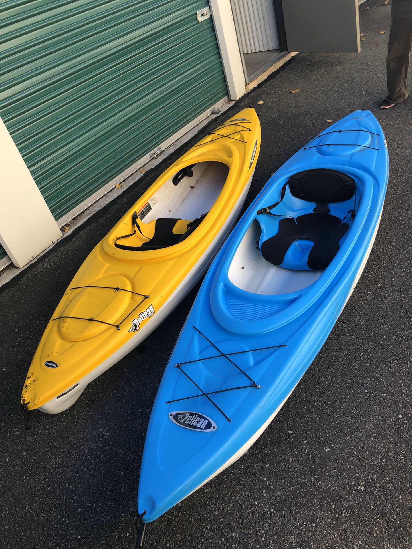 Two 10 Ft Pelican TrailBlazer 100 Kayaks with Gear