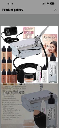 Belloccio Professional Beauty Airbrush Cosmetic Makeup System with 4 Medium Shades of Foundation in 1/4 Ounce Bottles - Kit Includes Blush, Bronzer an