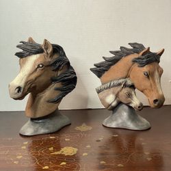 Ceramic Horse Bust And Mare With A Foal Statue Great Decorative Pieces 