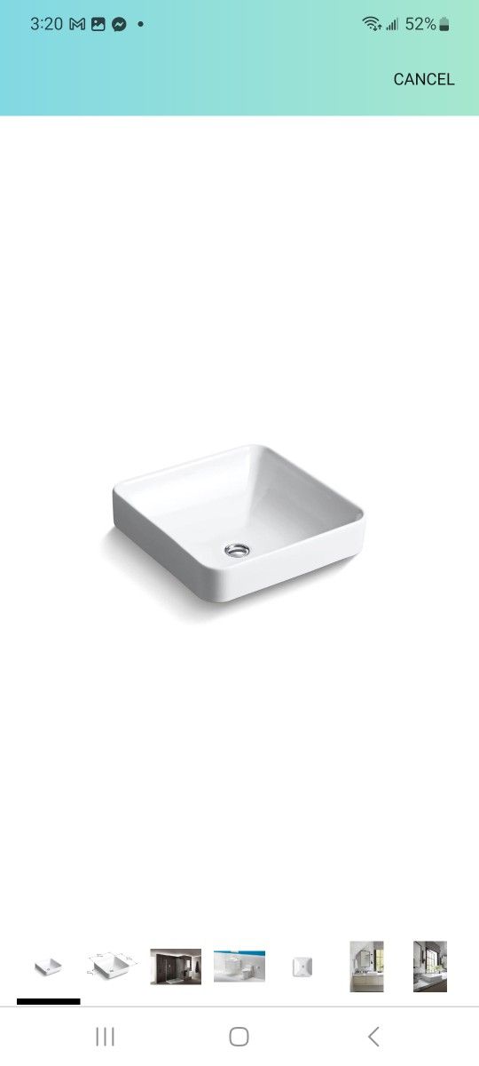 KOHLER 2661-0 Vox Square Vessel Bathroom Sink, Vitreous China, 16-1/4" W X 16-1/4" L, White