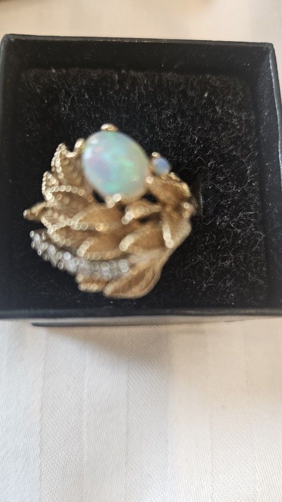 Bird Nest Antique 14k Opal .60 Diamonds