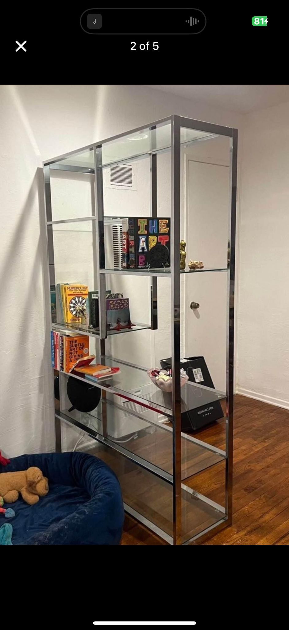 1970s Vintage Milo Baughman Chrome Etagere Silver Glass Bookshelf Shelving Display Mid Century