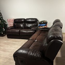 Brown Leather Couch Set 