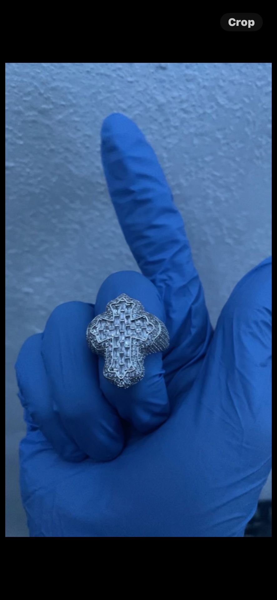 Iced out 18K White Gold Plated Cross Ring. ( No Box Or Nun ) Size: 10