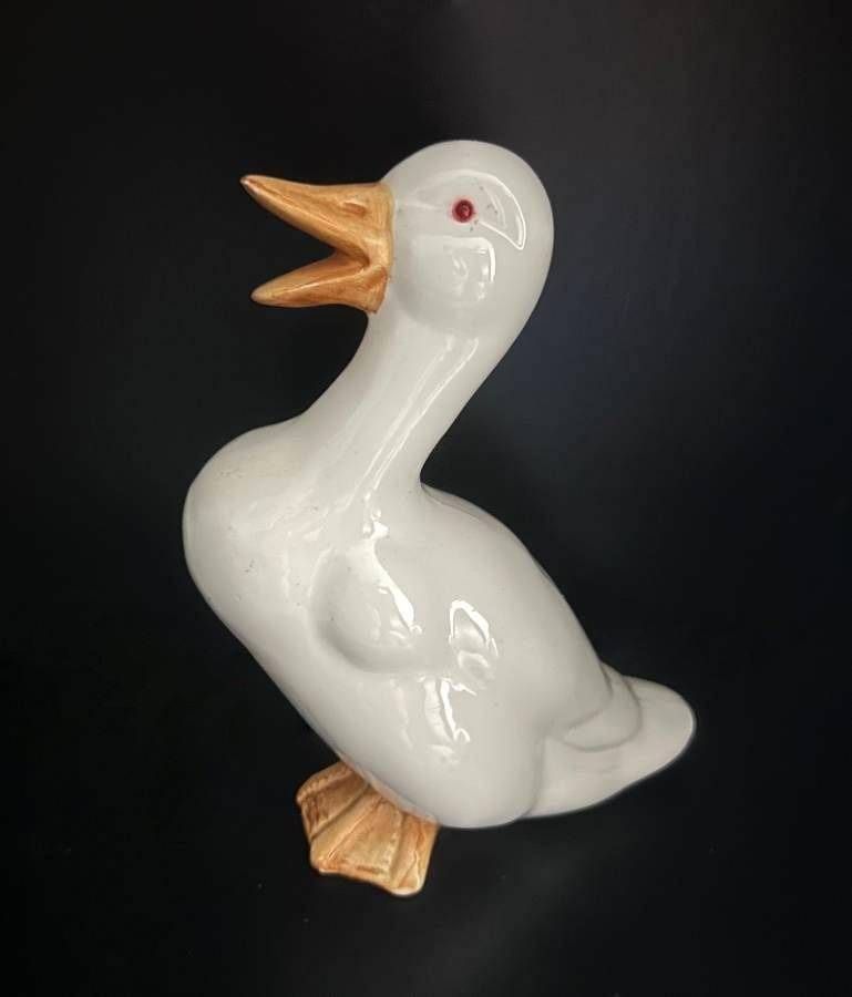 Vintage Red Gem Eye Ceramic Duck Figurine MIC ROC Taiwan Kitschy Cottage Core Decor