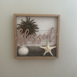 Coastal Wall Decor - Hanging Framed Sign - Blessed  