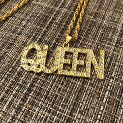 QUEEN Gold Tone Stainless Steel Queen Pendant Necklace with Swarovski Glass Crystals/ Party Fun New 2021 Jewelry Paparazzi Drip Fashion