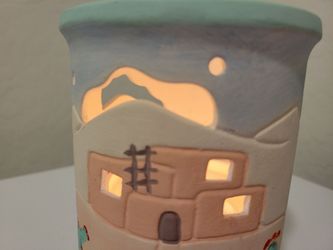 Artisan Ceramic Candle Vase – Handcrafted Southwestern Desert Scene Luminary