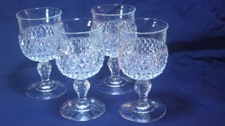 Vintage Clear Diamond Point Glass Goblets (Set of 4) - Mid Century Glassware