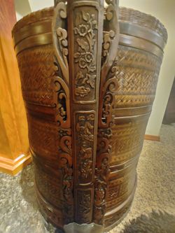Vintage Chinese tiered bamboo and rattan wedding basket