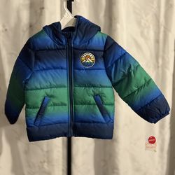 Toddler Jumping Beans Hooded Puffer Jacket Snow Ski Green Blue Ombre Size 3T