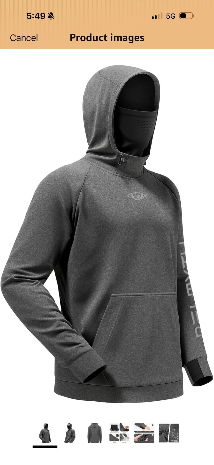 Palmyth Mens Fishing Hoodie with Neck Gaiter Water Resistant Windproof Fleece Lining Thumb Holes Performance Sweatshirt