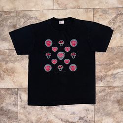 Y2K Baby Milo by A Bathing Ape Hearts Mushrooms Graphic T-Shirt Black Size Large