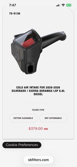 S B cold air intake