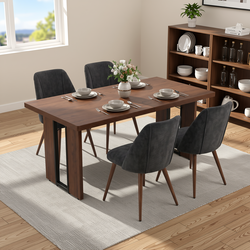 Homy Casa SORIAN+KALI 5PC Dining Set 63” Table with 4 Charcoal Fabric Chairs Walnut Finish