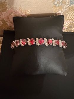 925 Silver Red Garnet  Cubic Zirconia Tennis Bracelet