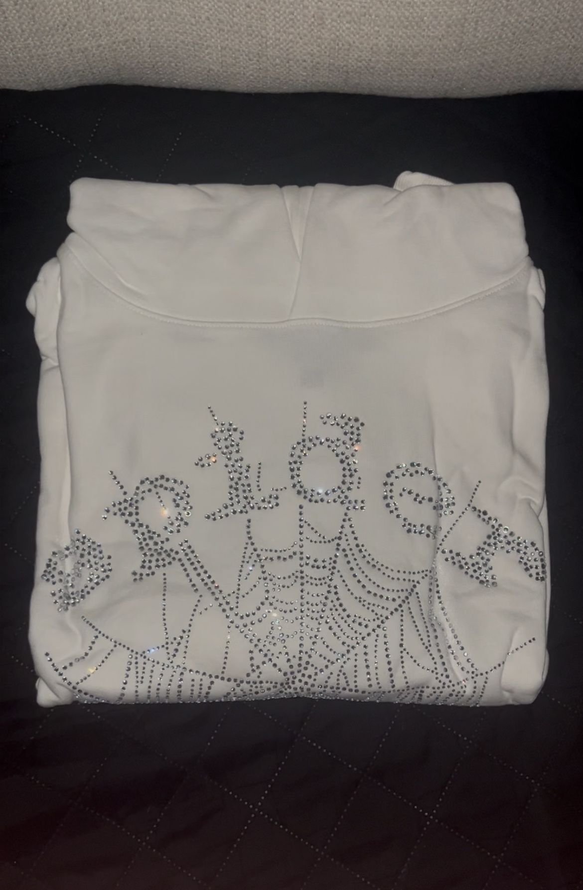 Sp5der White Rhinestone Web Hoodie