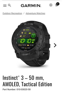 Garmin Instinct 3 Rugged GPS Smartwatch AMOLED Tactical 50mm, Black, New
