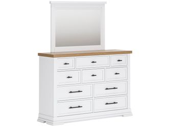 Ashbryn White/Natural Mirrored Dresser w/ 10 Drawers