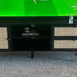Black Rattan TV Stand with Storage