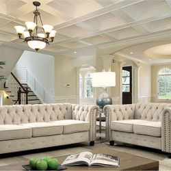 Chesterfield Furniture Sets Loveseat and Sofa - Linen Beige
