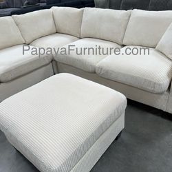 New Sectional Sofa And Ottoman Set Ivory White Beige Fabric Couch Modern Ashley Designer Style