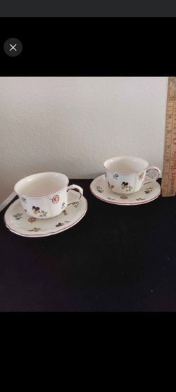 Villory and Bosch Floral Porcelain Tea Cups and Saucers Set of 2
