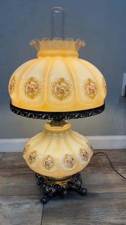 Vintage Hurricane Lamp - Gone With The Wind Style Yellow Floral