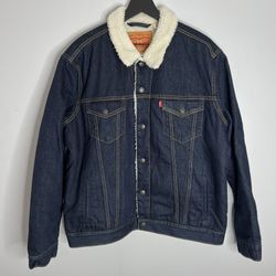 Levi’s Sherpa Trucker Denim Jacket Mens Large Blue