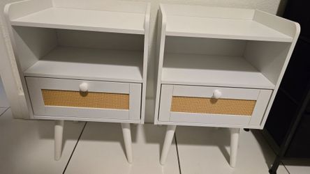 White Rattan Nightstands