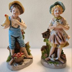 HomcoHomco Girl with Dove & Boy with Chicken Figurines