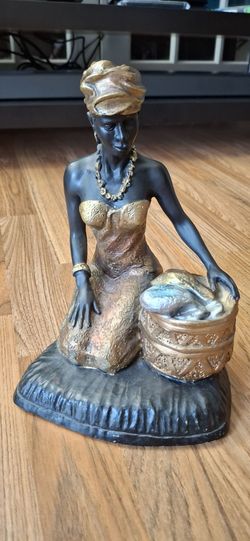 African Woman Figurine Statue with Basket