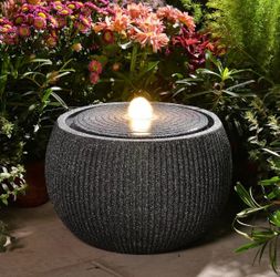 10.6" H Modern Round Outdoor Water Fountain with 3000K LED Lights, Minimalist Sphere Garden Waterfall with Soothing 55dB Sound for Patio, Deck, Porch,