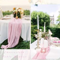 12 Pieces Pink Polyester Cheesecloth Table Runner For Wedding Reception Party Birthday Centerpieces