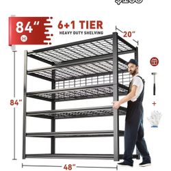 π REIBII 84" H x 48" W x 20" D Garage Shelving, 6-Tier Storage Shelves Heavy Duty Loads 3500LBS, 48" W Adjustable Garage Shelves, Metal Shelving