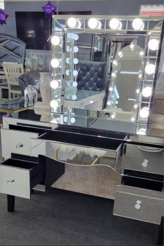 Vanity Desk Beveled Mirror LED lights Bulb Mirror ✅️✅️
