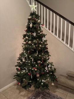 Artificial Christmas Tree + Wicker Tree Collar