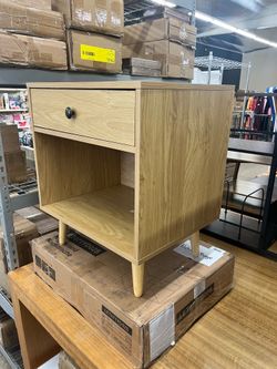 Nightstand Small Bedside Table w/ Drawer Open Compartment - Natural Beige