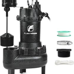 5000GPH Sewage Effluent Pump, 3/4HP Cast Iron Ejector Submersible Sewer Pump, with Automatic Vertical Float Switch for Residential Basement Septic Bas