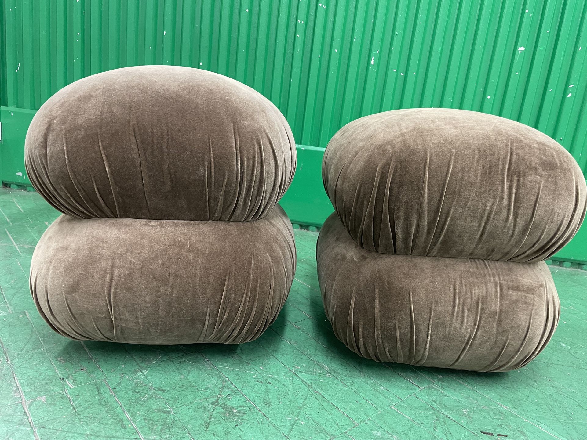 Ruched Dark Beige Velvet Pouf (Pair or Individual)