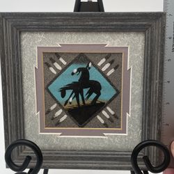 Authentic Navajo Sandpainting by Virginia Tyler – Horse Silhouette Design - 7” x 7”