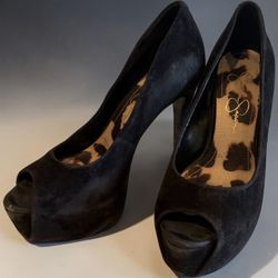 Size 6 Jessica Simpson Black Suede Peep-Toe Platform Heels