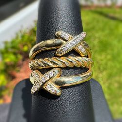 Jewelry 14k solid yellow gold white CZ stone 0.40CTW XO Crosses ring size 7.00