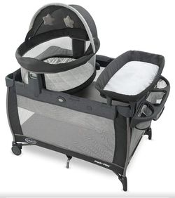 Graco Pack n Play Dome LX Playard with Baby Bassinet, Lightweight Portable Crib, Push-Button Fold Travel Crib, Redmond, Convertible