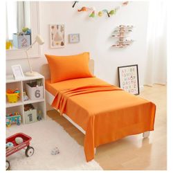 Amazon Basics Kid's Soft Easy-Wash Lightweight Microfiber 3-Piece Sheet Set, Toddler, Bright Orange, Solid
