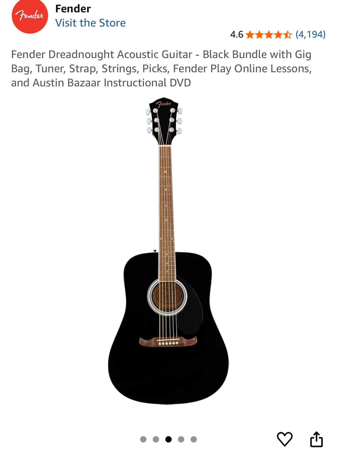 Fender Dreadnought Acoustic Guitar - Black Bundle with Gig Bag $125 OBO