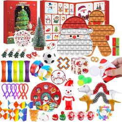Fidget Advent Calendar Countdown for Kids 2022 Christmas Toy, 24 Days Surprise Box Fidget Sensory Toy Set, Pop-On-It Toy Set for Xmas Party Favor for