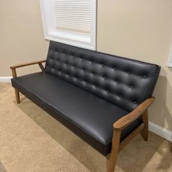 Baxton Studio Sorrento Mid-century Retro Modern Brown Faux Leather Upholstered Wooden 3-seater Sofa