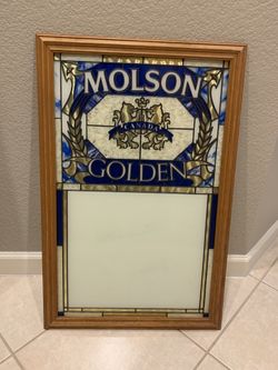 Vintage Molsom Golden beer stained glass dry erase board
